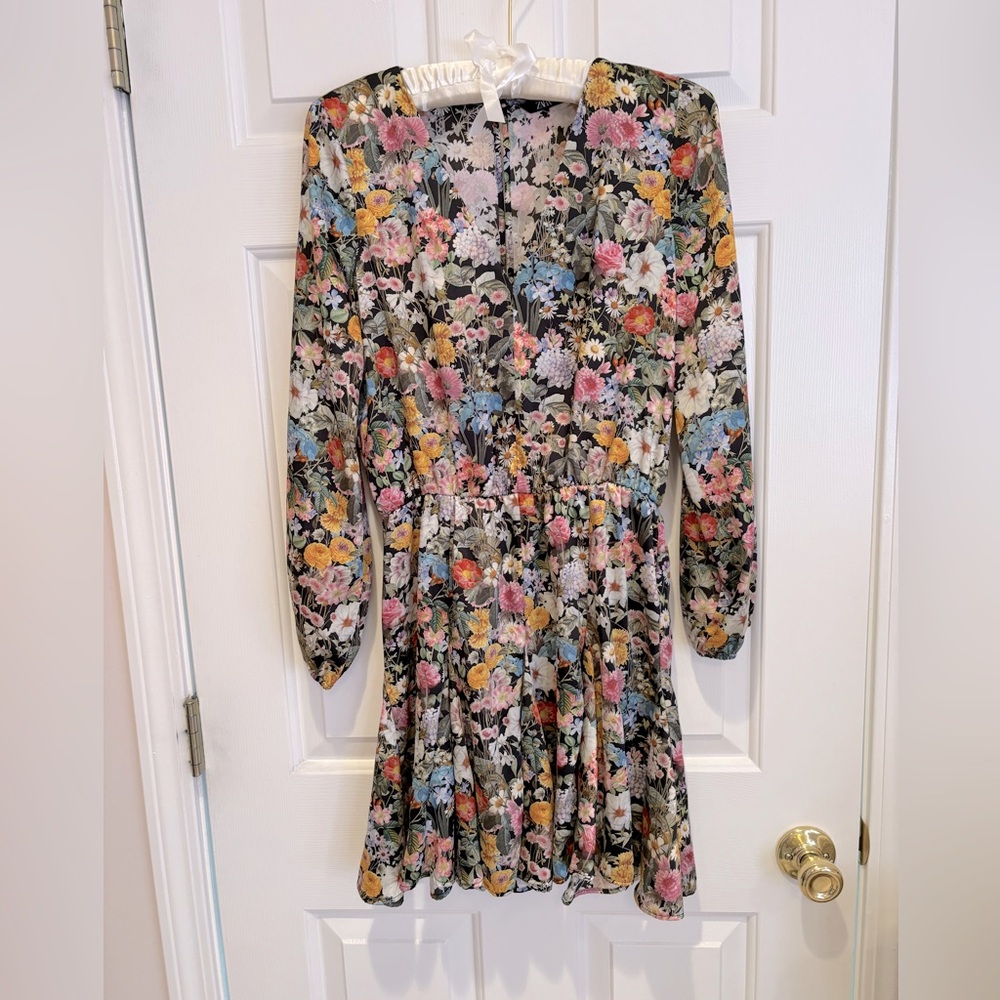 ZARA Floral silky mini skater dress